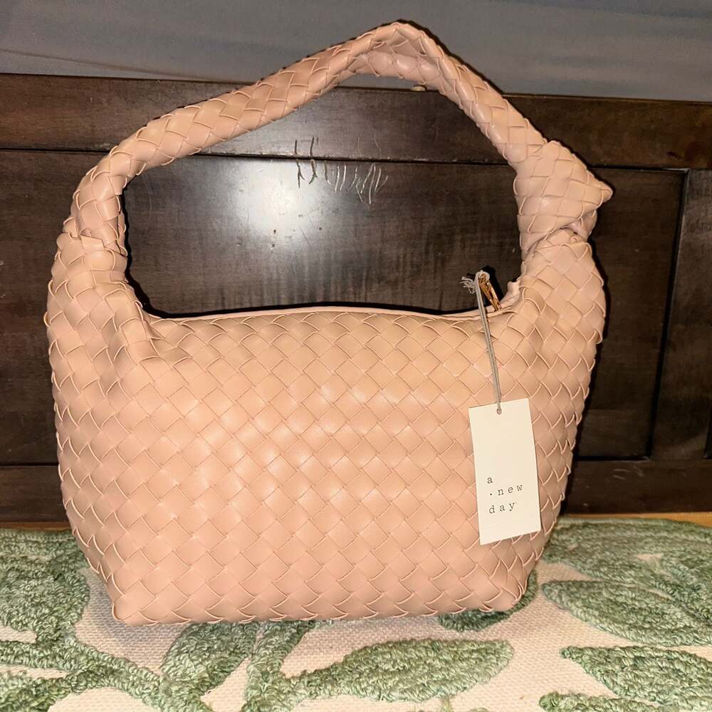 A New Day Woven Shoulder Hobo Bag Blush Nude